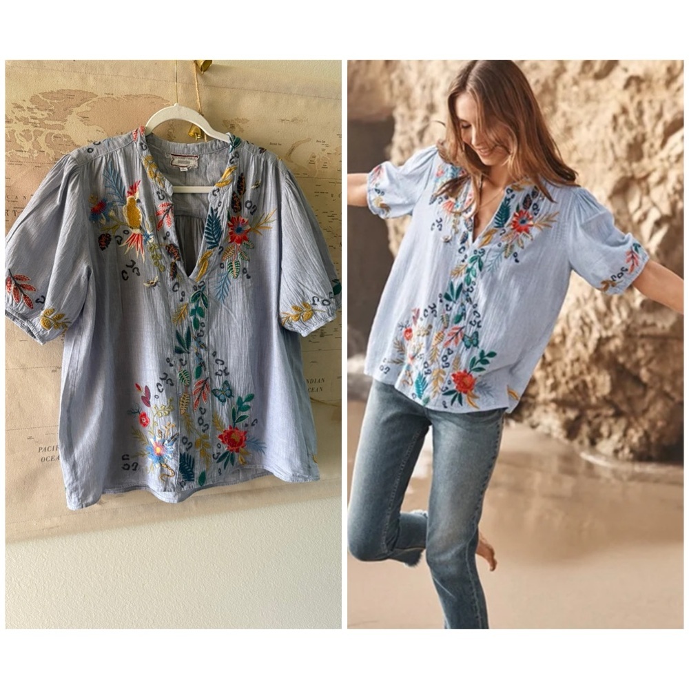 Johnny Was Indraa Puff Sleeve Effortless Blouse Size Medium - Picture 2 of 12